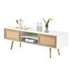 DOMETOUR 55.12 Inch Rattan TV Stand, TV Cabinet with Double Sliding Doors Cabinets Adjustable Shelf, Wood TV Console for Living Room - 2 of 4