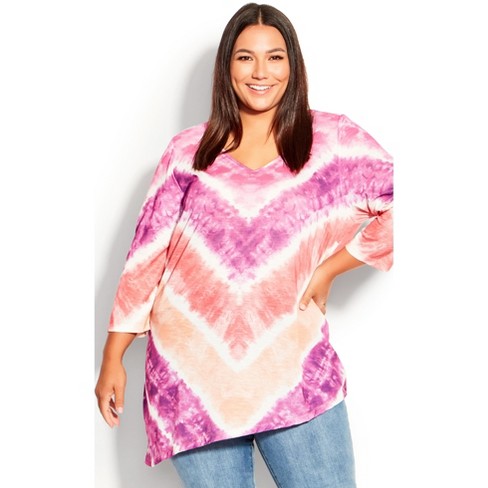 Agnes Orinda Women's Plus Size Tie Dye Side Slit 3/4 Sleeve Stripe V Neck  Blouses Blue 3x : Target