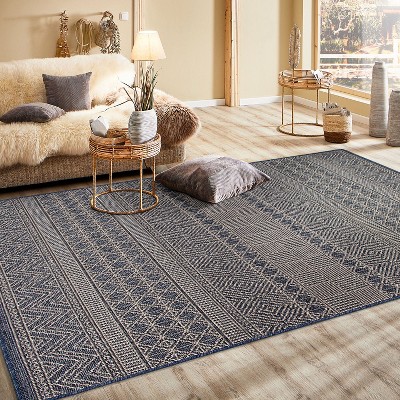 Modern Geometric Bohemian Blue 5' x 7' Indoor/Outdoor Rug