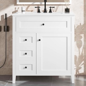 MAYEERTY 36" Bathroom Vanity with Sink Blue Gray MDF Rubberwood 3 Drawers Adjustable Shelf Freestanding - 1 of 4