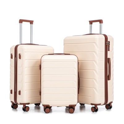 Aukfa 3-Piece ABS Luggage Set 20/24/28 Inch with Combination Lock, 360° Silent Spinner Wheels, Waterproof Matching Suitcases
