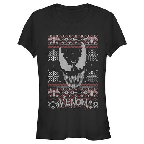 Juniors Womens Marvel Ugly Christmas Venom Face T-Shirt - image 1 of 3