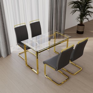 NicBex 51" Dining Table Set for 4 Dining Table Tempered Glass Top Gold Plating Legs with 4 Chairs for Dining Room - 1 of 4