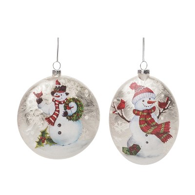 Transpac Glass 5.88 in. Multicolored Christmas Snowman Ornament Set of 2