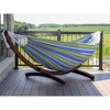The Hamptons Collection 102” Blue and Green Striped Brazilian Style Hammock with Stand - 3 of 4