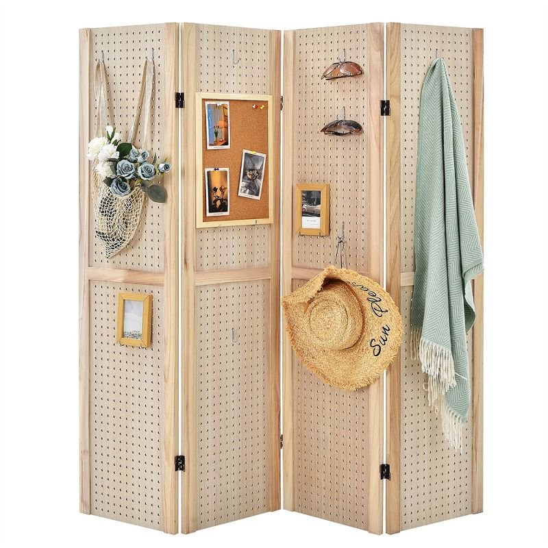 Costway 4-Panel Pegboard Display 5' Tall Folding Privacy Screen Craft Display, 1 of 11