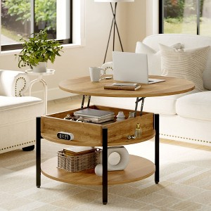 WOWLIVE 27"W Lift-Top Wood Coffee Table, Small Round Cocktail Table with Storage for Living Room, CT007 - 1 of 4