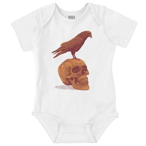 Gothic Crow Raven Sitting on Skull Baby Romper Boys or Girls Brisco Brands - 1 of 4
