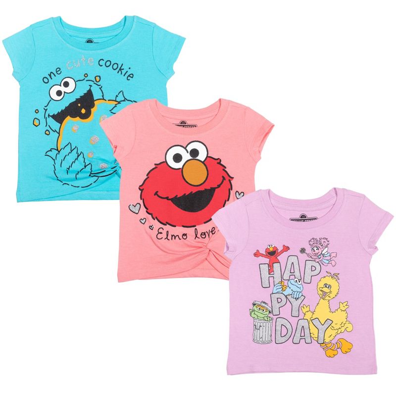 Sesame Street Elmo Cookie Monster Big Bird 3 Pack Graphic T-Shirts , 1 of 9