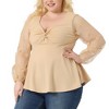 Agnes Orinda Women's Plus Size Heart Sheer Long Sleeve Mesh V Neck Peplum Blouse - 2 of 4