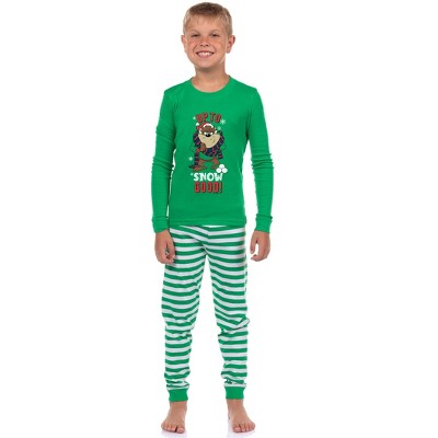 Looney Tunes Bugs Bunny, Lola Bunny, Tweety Bird, Tazmanian Devil Christmas Tight Fit Family Pajama Set Green
