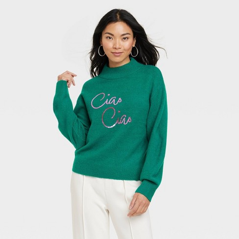 Women's Crewneck Graphic Pullover Sweater - A New Day™ Green S : Target