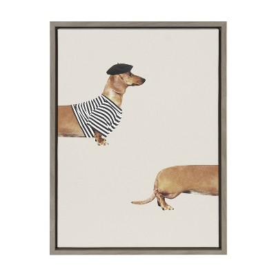 Gray Framed Canvas Wall Art with Abstract Weiner Dog Print