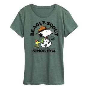 Women's - Peanuts - Snoopy Woodstock Beagle Scout Since 1974 Short Sleeve Graphic T-Shirt - 1 of 4