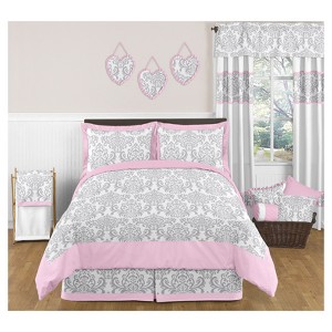 Pink & Gray Elizabeth Comforter Set (Full/ Queen) - Sweet Jojo Designs , Gray Pink White