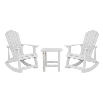Flash Furniture Set of 2 Savannah All-Weather Poly Resin Wood Adirondack Rocking Chairs with Side Table