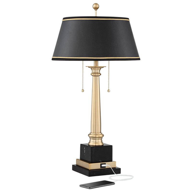 Barnes and Ivy Georgetown Traditional Desk Lamp 28 1/2" Tall Warm Brass with USB Charging Port Black Shade for Bedroom Living Room Bedside Office Kids, 1 of 10