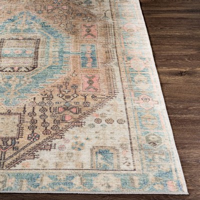 Alanya Blue and Beige Washable Chenille Runner Rug