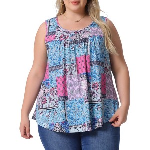 Agnes Orinda Women's Plus Size Round Neck Sleeveless Pleated Flowy Casual Boho Tank Top - 1 of 4