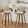Bekrvio 26" Swivel Counter Stools with Back & Arms, Faux Leather Mid-Century Bar Stools for Kitchen Island, Walnut Frame, Set of 1/2/3/4 - 2 of 4