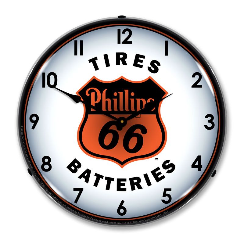 Collectable Sign & Clock | Phillips 66 Tires and Batteries LED Wall Clock Retro/Vintage, Lighted, 1 of 6