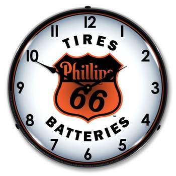 Collectable Sign & Clock | Phillips 66 Tires and Batteries LED Wall Clock Retro/Vintage, Lighted