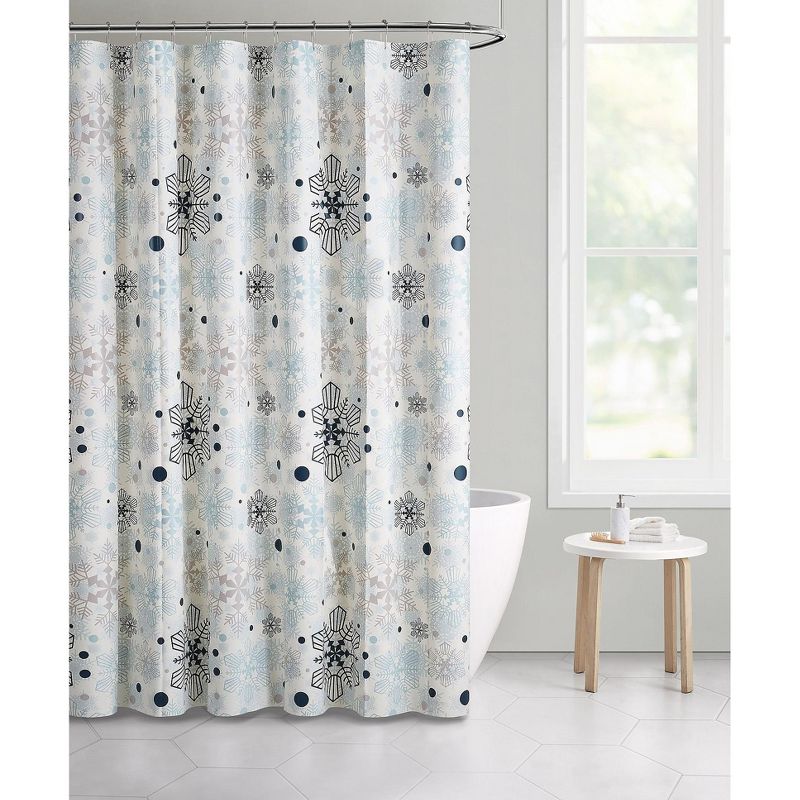 Kate Aurora Holiday Living Christmas Blue Winter Snowflakes Fabric Shower Curtain, 1 of 2