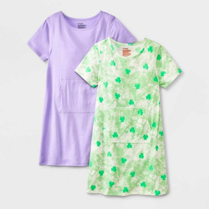 Girls' 2pk Adaptive Short Sleeve Dress - Cat & Jack™ Green, 1 of 6