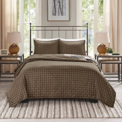 King Black and Brown Reversible Microfiber Quilt Set