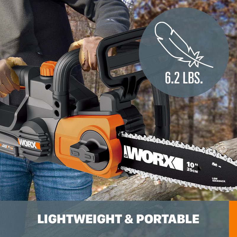 Worx WG322 20V Power Share 10" Cordless Chainsaw with Auto-Tension, 6 of 11
