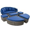 Patio Poolside Rattan Upholstered Daybed with Retractable Canopy,8 Piece Outdoor Garden Round Wicker Sectional Sofa,Porch Sofa Daybed-Coolbibila - 3 of 4