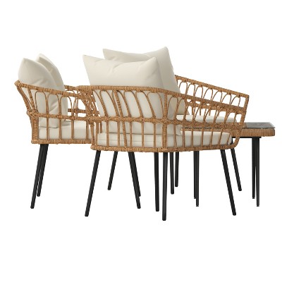 Natural Cream Metal and Rattan 4-Piece Patio Conversation Set