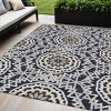 Black Ivory And Gray Floral Medallion Washable Indoor Outdoor Area Rug - 2 of 4