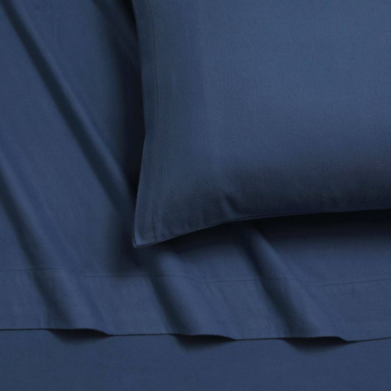 Tribeca Living Full 6 oz Cotton German Flannel Deep Pocket Sheet Set Mid Blue, 1 of 4