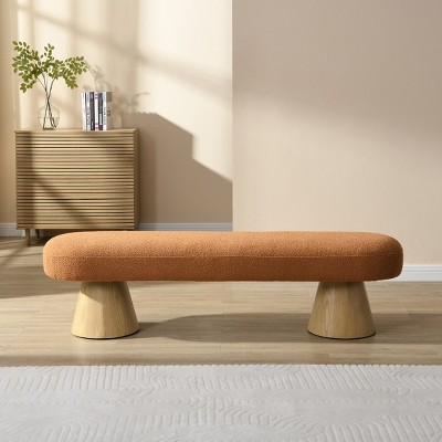 Modern Bouclé Upholstered Oval Dining Bench, Wood Leg Entryway Bench for Dining Room, Bedroom or Entryway – Cuddlewood