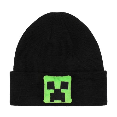 Minecraft Plush Creeper Patch Youth Black Cuff Beanie : Target