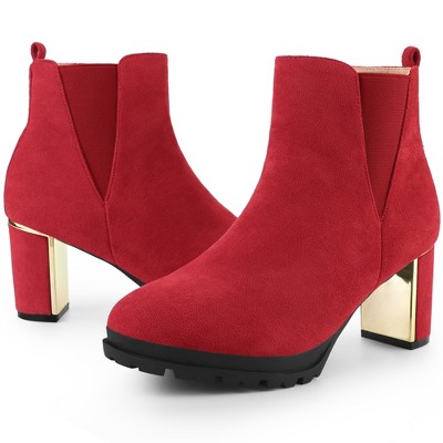 Perphy Women's Platform Round Toe Chunky Heels Ankle Chelsea Boots