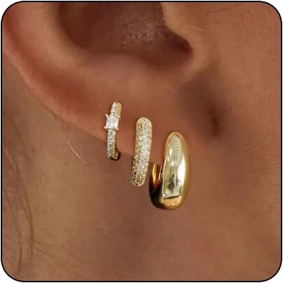 Gold Hoop Earrings Set for Women Trendy, 14K Gold Plated Lightweight Small Gold/Silver Hoop Earrings for Women Chunky Open
