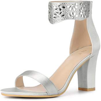 Allegra K Women's Rhinestone Diamond Decor Crystal Ankle Strap Chunky Heel Sandals