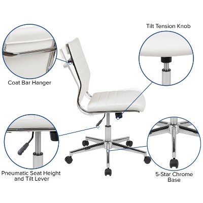 Executive High-Back Armless White Leather & Chrome Swivel Office Chair
