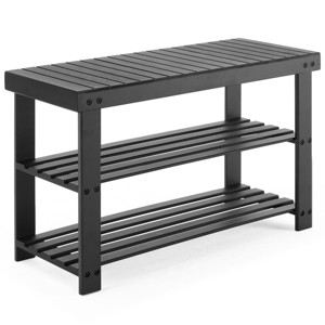 TopComfy Shoe Racks Three Tier Natural Bamboo Shoe Rack Bench Compact Storage Organizer for Entryway and Living Room, Black, 27.5"*11.2"*17.9" - 1 of 4