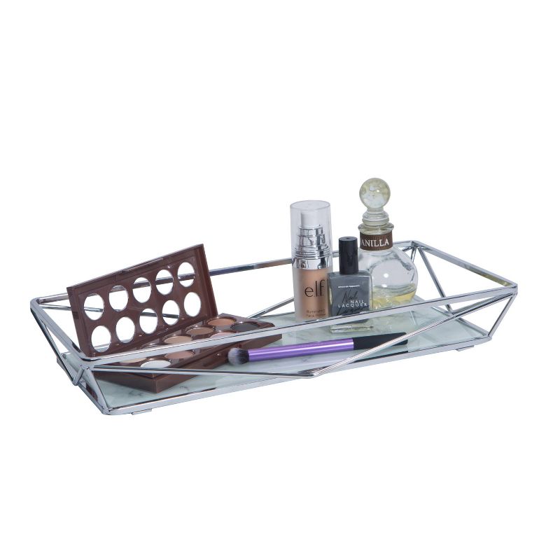 Geometric Tempered Glass Vanity Tank Tray White/Chrome - Home Details, 3 of 9
