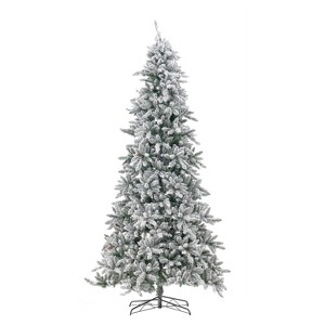 11ft. Flocked Fir Artificial Christmas Tree with Pine Cones, 950 Clear Warm LED Lights  3016 Branches – Winter X-Mas Showstopper - 1 of 4