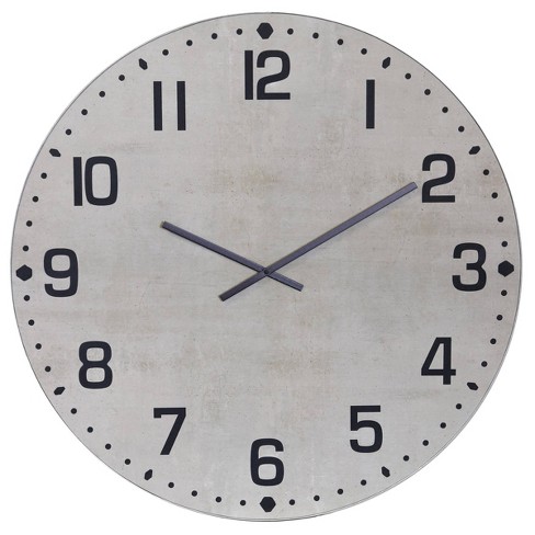 WHW Industrial Modern Wall Analog Clock, Pewter Grey Metal, Antique Gold  Numerals, Quartz Movement, 30 inches Diameter 