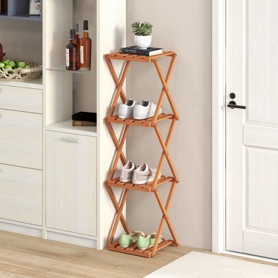 Natural Teak 4-Tier Folding Wooden Plant Stand