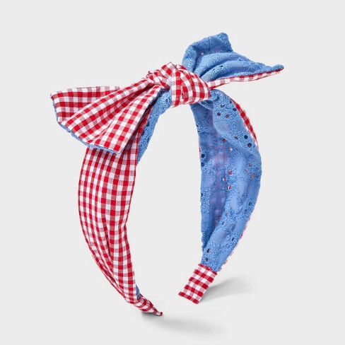 Girls' Headband Eyelet & Gingham With Bow - Cat & Jack™ Red Blue : Target