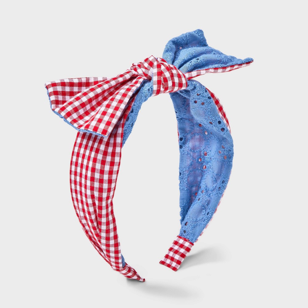 Photos - Hair Styling Product Girls' Headband Eyelet & Gingham with Bow - Cat & Jack™ Red/Blue