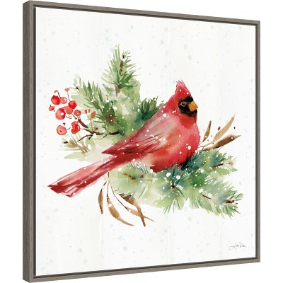 Celebrate the Season Cardinal Print on Canvas with Greywash Frame