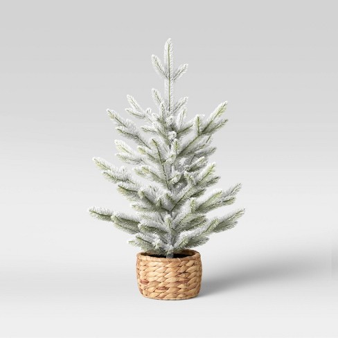 24" Flocked Tree in a Basket - Threshold™ - image 1 of 4