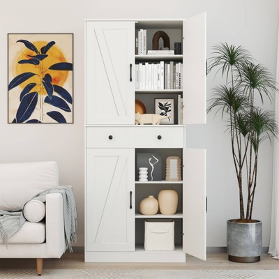 Costway 72" Tall Kitchen Pantry Modern Farmhouse Cupboard Cabinet with 4 Barn Doors White — фото 4